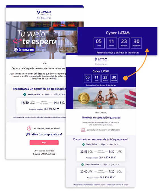 Image depicting two Latam Airlines emails