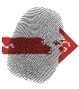Red fingerprint to the left of a red right-pointing arrow.