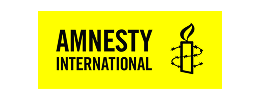 Amnesty International logo with a black candle wrapped in barbed wire on a yellow background.