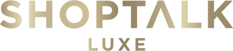 Shoptalk Luxe brand logo with gradient gold text on transparent background.