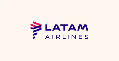 LATAM Airlines logo with stylized red and blue wing design on a beige background.