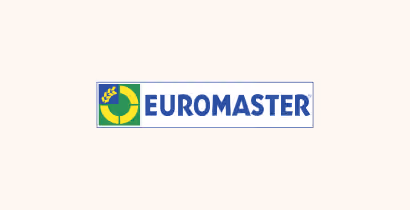 Euromaster logo with yellow and green emblem and blue text on white background.