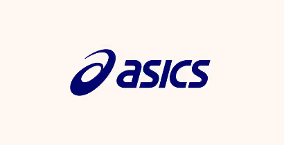 ASICS brand logo in dark blue on a light background.