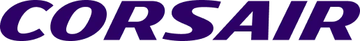 The word 'CORSAIR' in bold uppercase stylized font with a dark purple color on a transparent background.