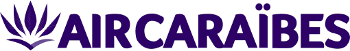 Air Caraïbes airline logo featuring a stylized purple palm leaf graphic to the left of the bold uppercase text 'AIR CARAÏBES' in dark purple.