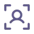 Icon of a person inside a square formed by four corner brackets representing user focus or profile.