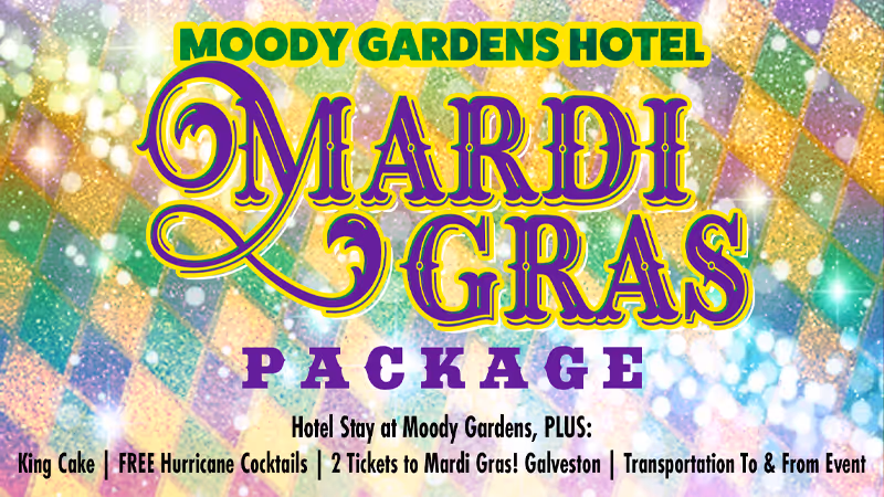 The pool at the Moody Gardens Hotel filled with hotel guests enjoying a sunny day out and the text Spring Sale 25% Off Best Available Rate