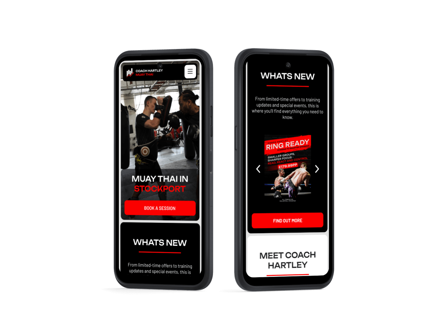 Coach Hartley website preview on mobile phone