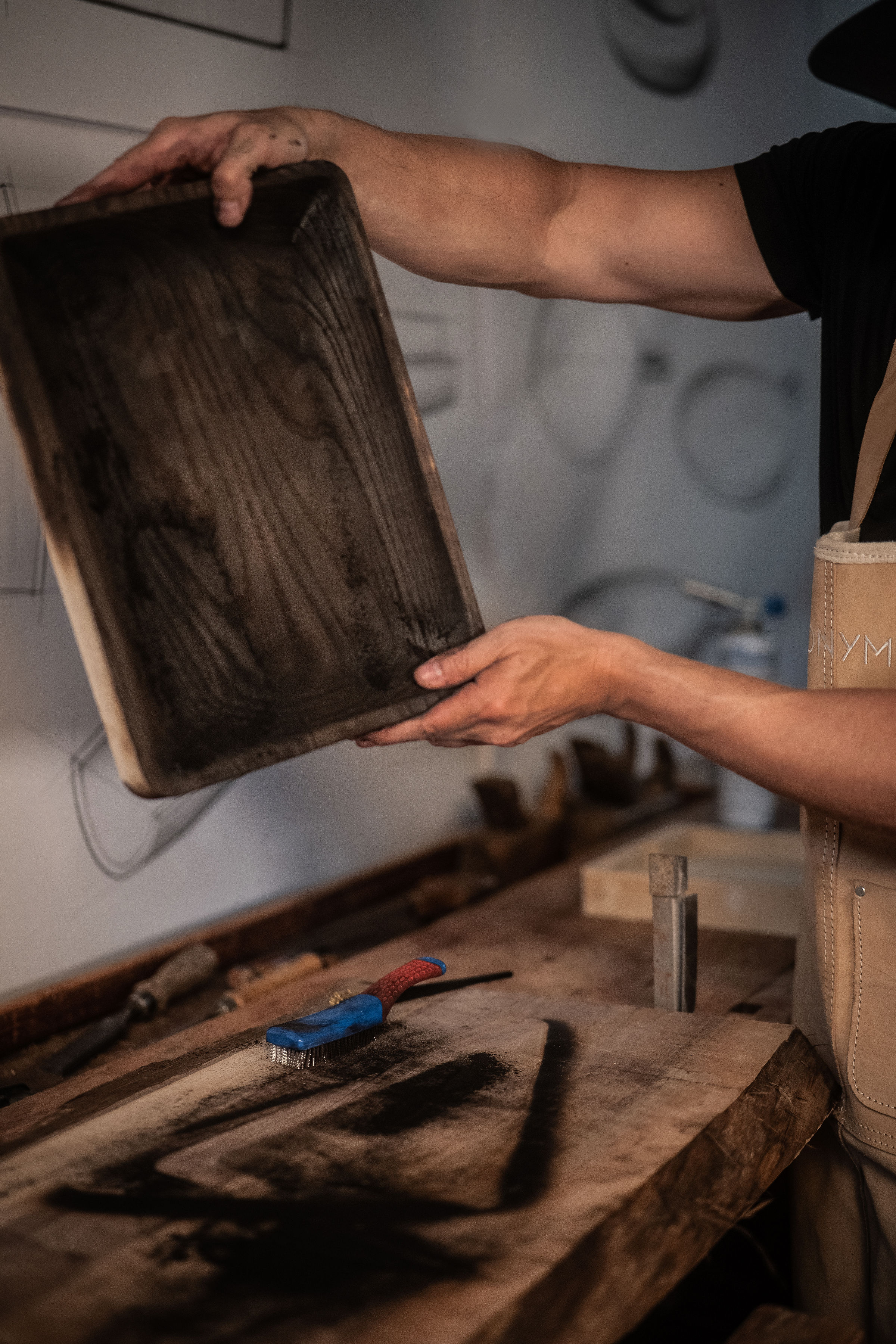 Anonymia handmade wooden furniture studio workshop in Copenhagen, tight crop