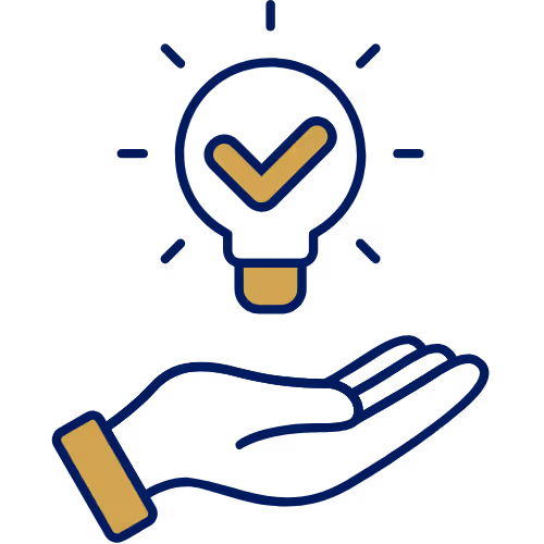 Illustration of a hand holding a glowing light bulb with a check mark inside it.