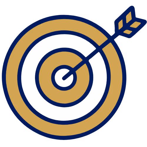 Target board with an arrow hitting the bullseye.