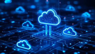 Illustration of cloud computing with a lock symbol, representing data security and protection in digital environments.