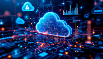 Cloud computing concept featuring a cloud icon, symbolizing digital data storage and online services.