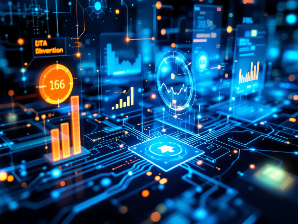 A digital technology background illuminated by vibrant, glowing lights, creating a futuristic atmosphere.