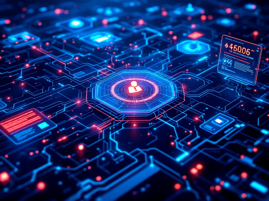 Conceptual illustration of cyber security and data protection, featuring a digital lock and shield against a tech background.