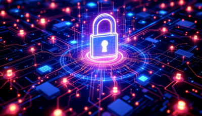 A futuristic digital landscape symbolizing advanced cybersecurity technologies and innovations.