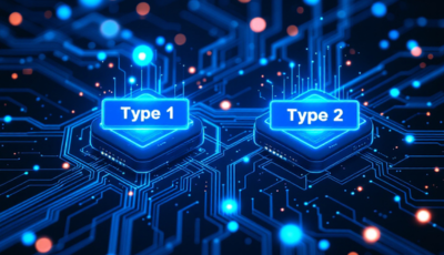Two blue chips marked "type 2," illustrating the concept of type 2 internet alongside type 1 internet.