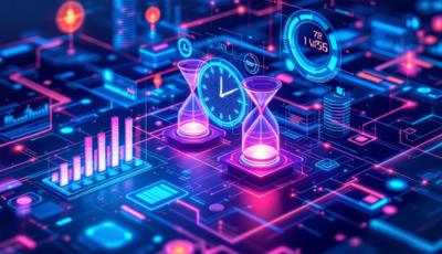 A futuristic representation of data science, featuring advanced analytics tools and visualizations in a digital landscape.