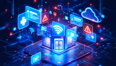 A futuristic concept image depicting interconnected devices symbolizing the Internet of Things.