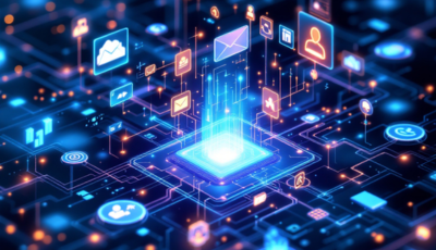 Conceptual image representing advanced data security in network and communication systems for the future.