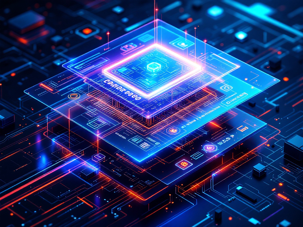 A 3D computer chip with a radiant glow, highlighting its detailed design and advanced technological features.