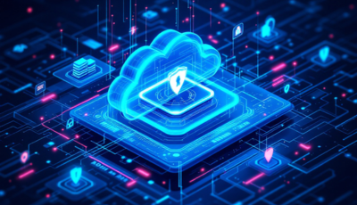 Cloud computing concept featuring a cloud icon representing digital data storage and services.