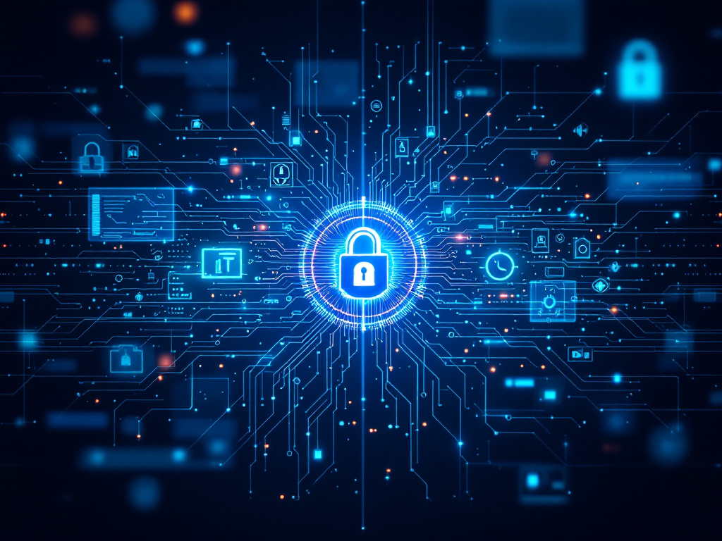 An abstract illustration symbolizing the evolution of cybersecurity, featuring digital locks and network connections in a modern design.