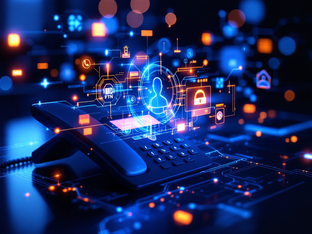 Illustration of a telephone and internet connection concept featuring a user icon, symbolizing communication technology.