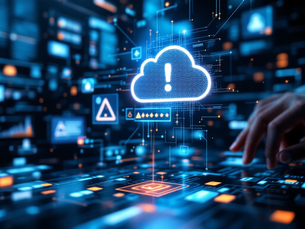 Icon representing cloud computing and an emergency symbol, highlighting cybersecurity measures.