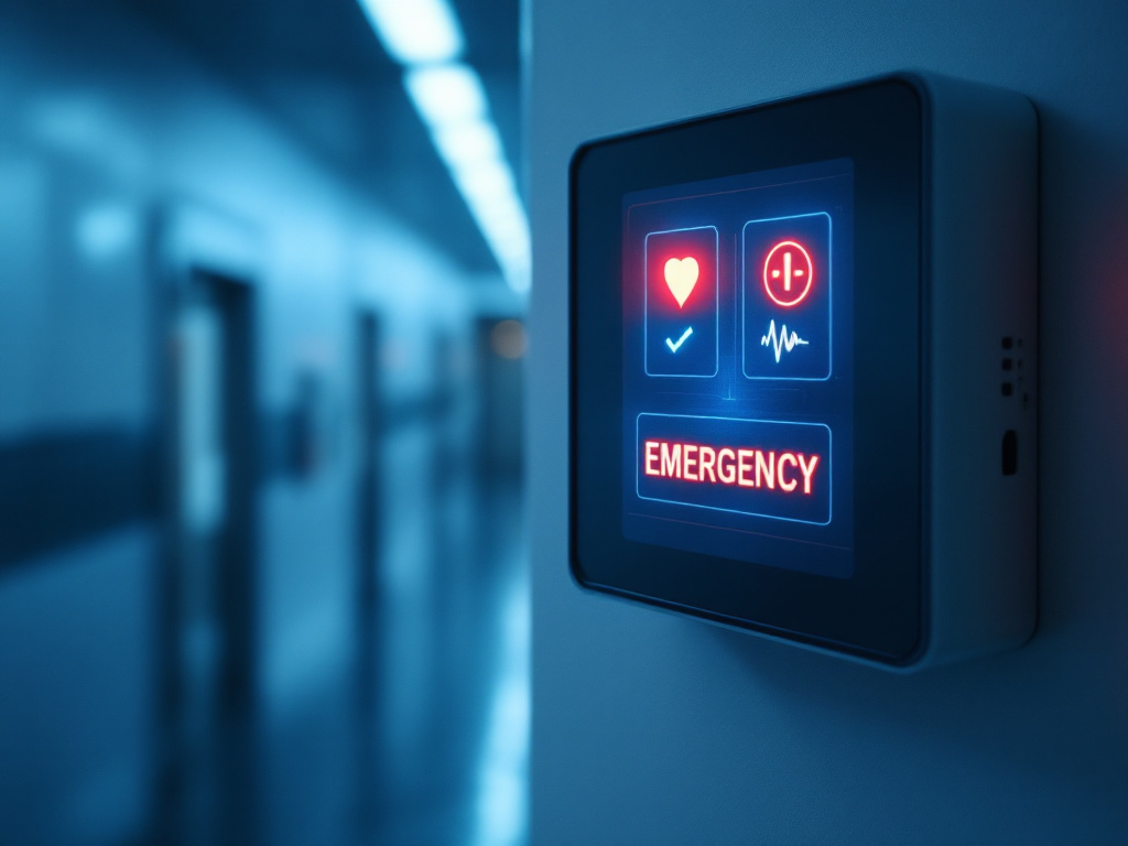 A hospital emergency button mounted on a wall, designed for immediate assistance in critical situations.