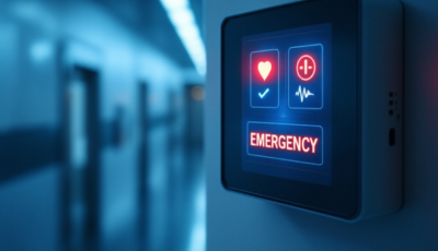 A hospital emergency button mounted on a wall, designed for immediate assistance in critical situations.