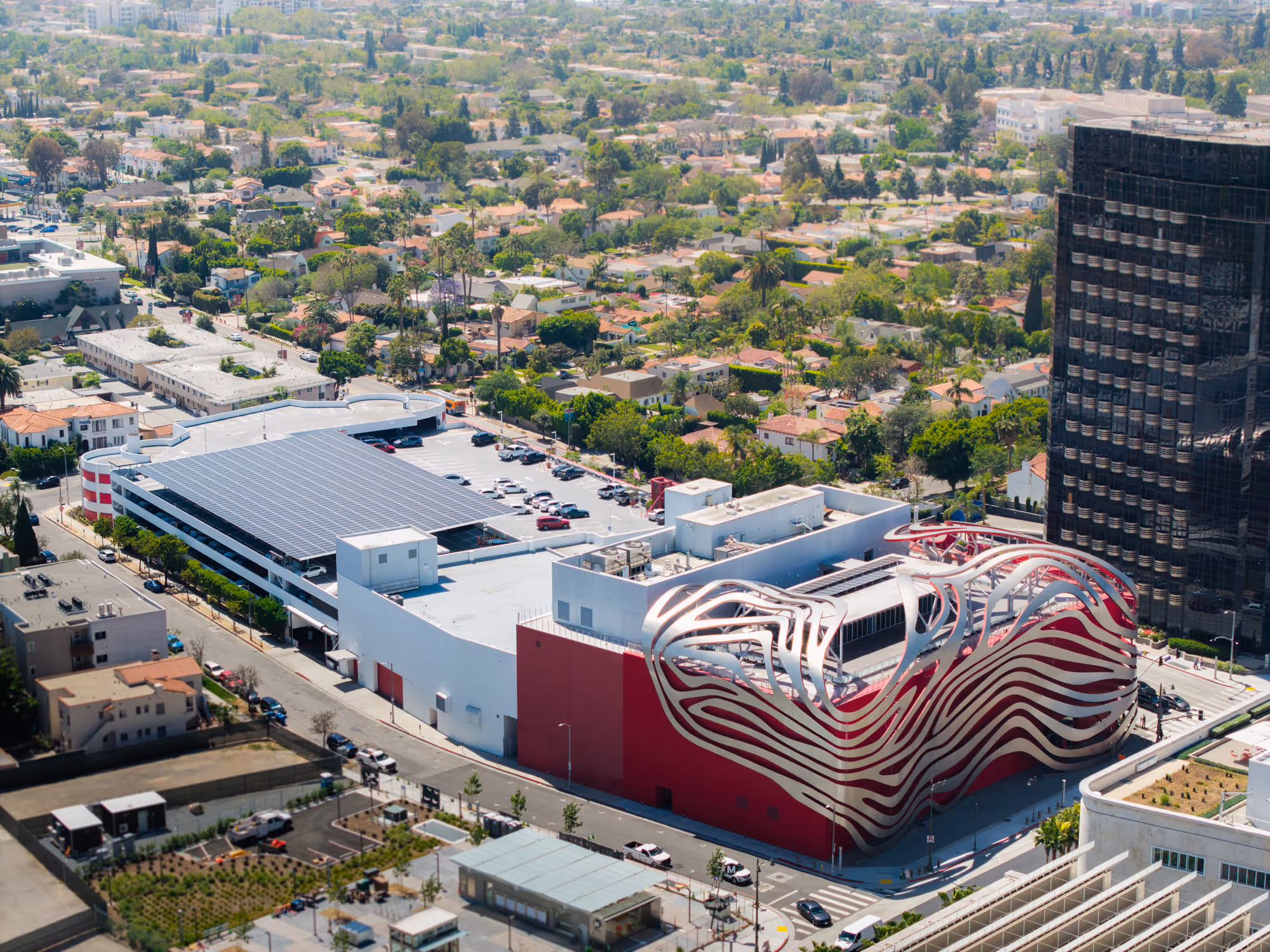 The Petersen Automotive Museum with a Carport Structure on top of the parking garage