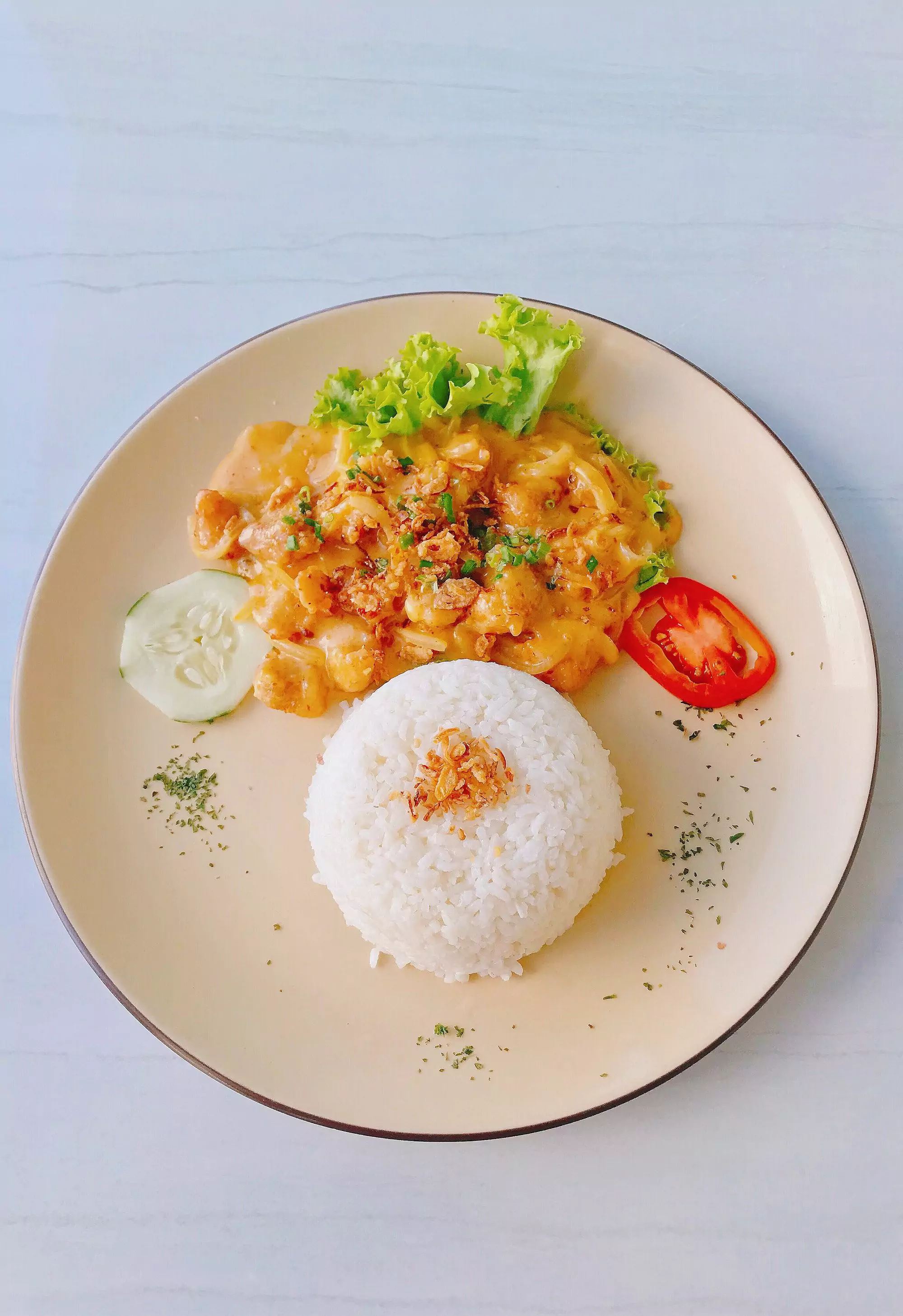 Photo d'une assiette avec du poulet, du riz et des légumes