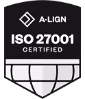 A-LIGN ISO 27001 certified badge with a globe icon below the text.