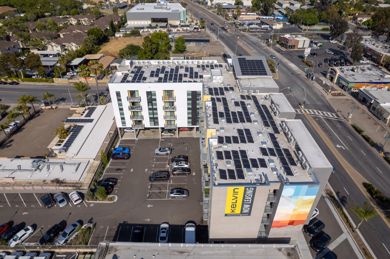 San Diego commercial solar solution by TENCO SOLAR featuring a large 92.22kW rooftop array for a residential building.