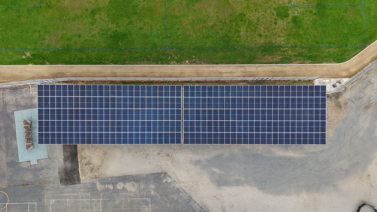 Solar carport installation at Curie Elementary School as part of a DSA commercial solar project in the SDG&E region.