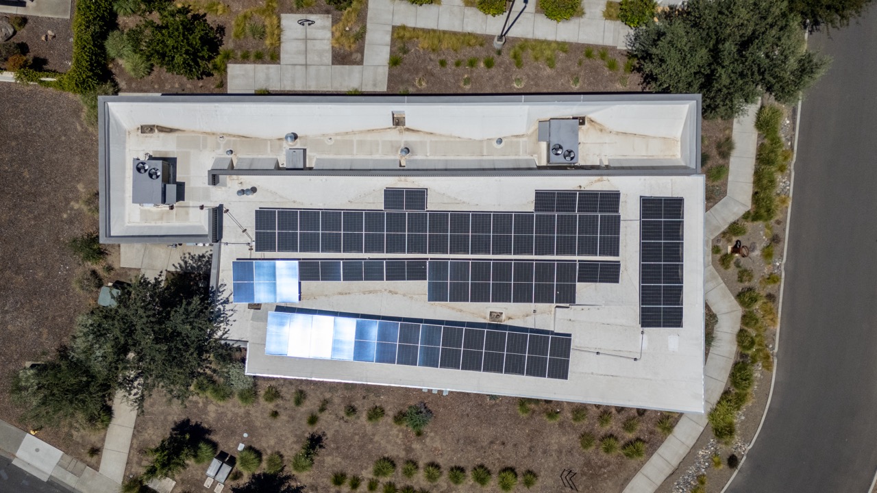 Straight down view of solar installation at an office