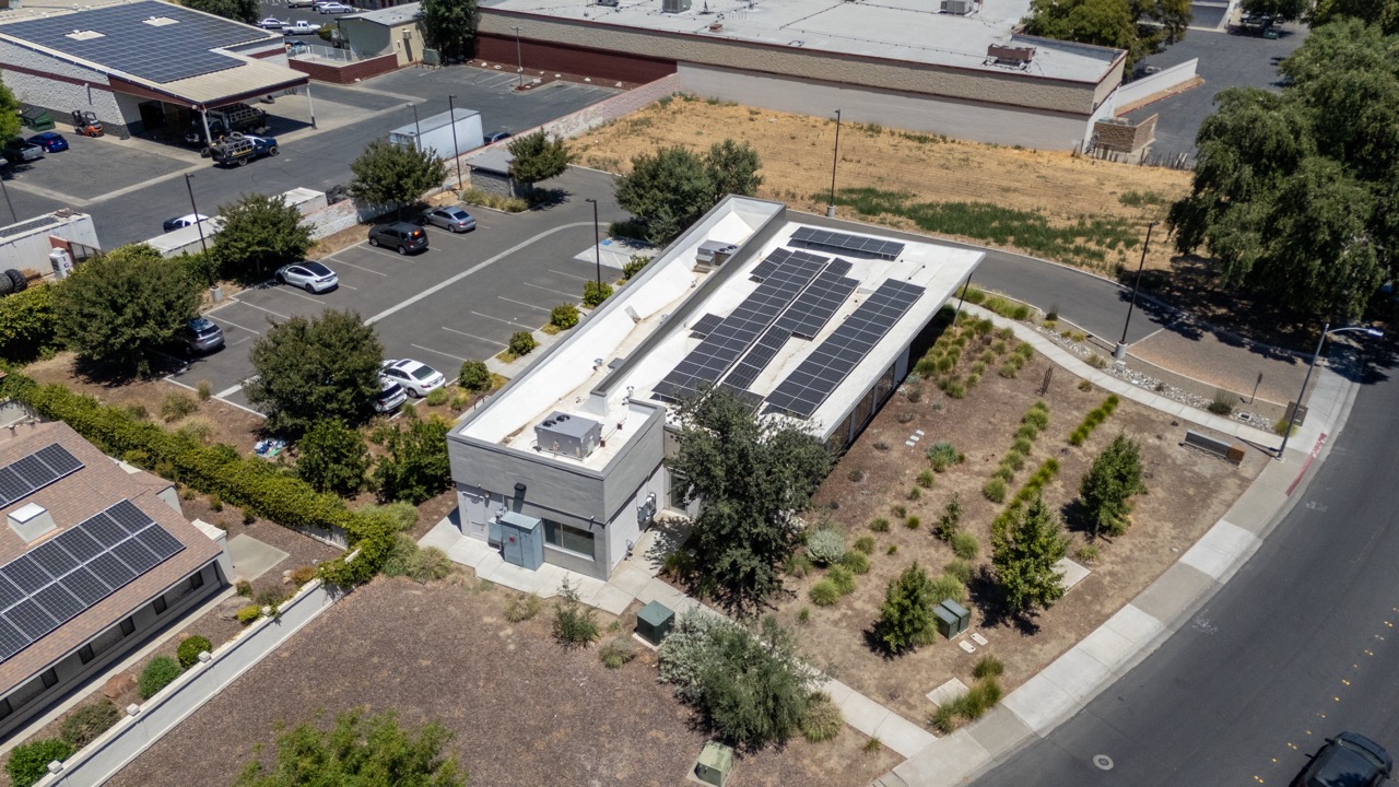 Wide angle aerial view of tenco solar installation