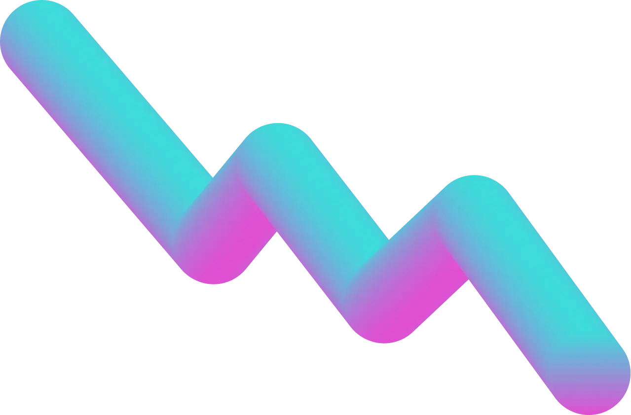 3D zigzag tube with gradient color from cyan to pink on a transparent background.
