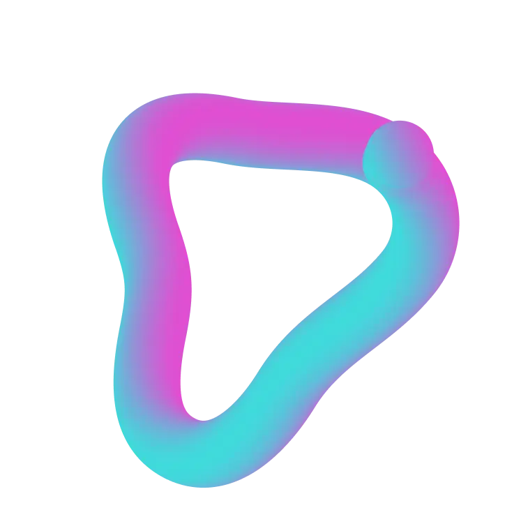 Abstract triangular ring shape blending pink and cyan colors on black background.