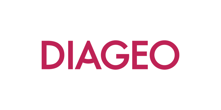 Diageo brand name in bold maroon uppercase letters on a black background.