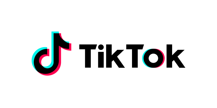 TikTok logo with a musical note shape in cyan and red next to black text reading 'TikTok'.