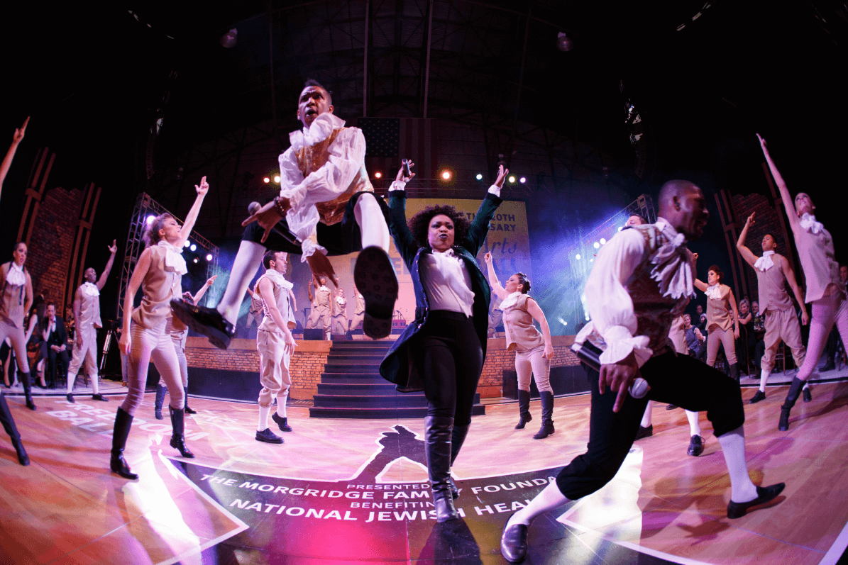 Imprint's in-house dancers perform a Hamilton-inspired routine at the National Jewish Gala