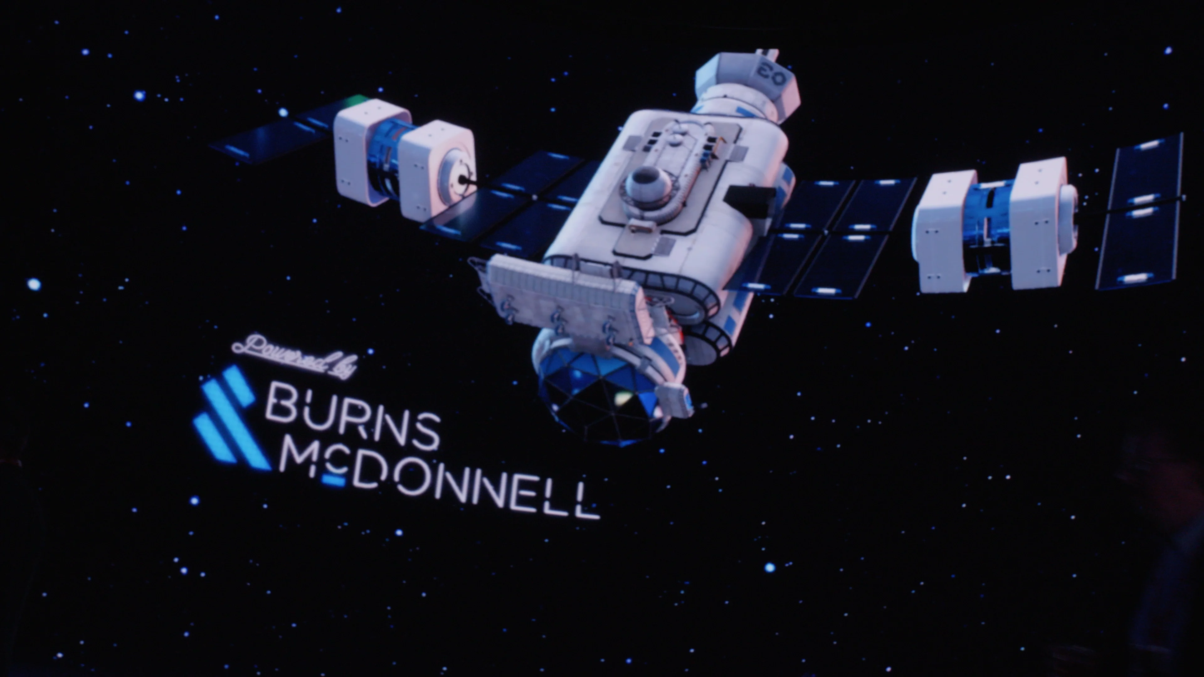 Imprint's immersive screen displays a satellite graphic for the Burns McDonnell activation
