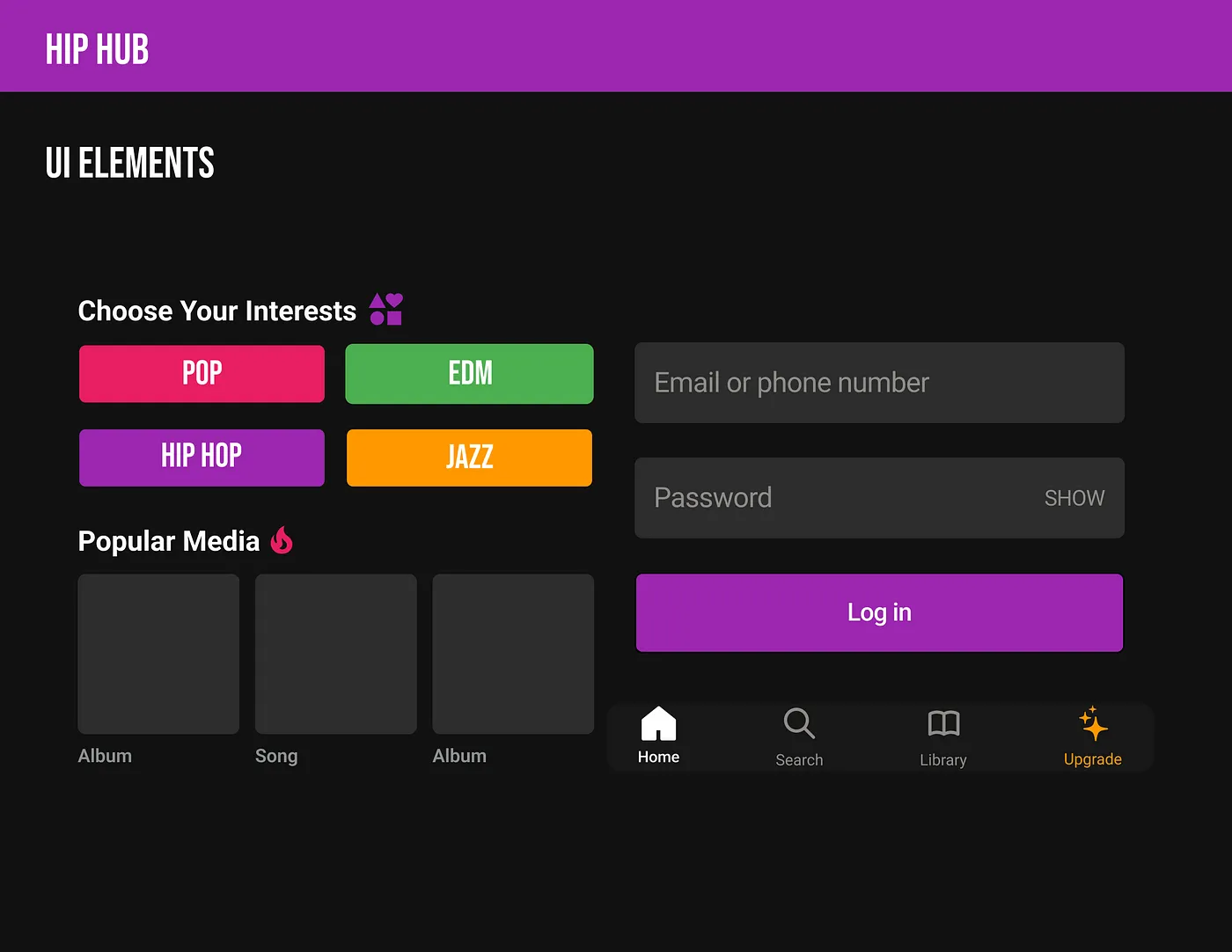 Hip Hub UI elements.