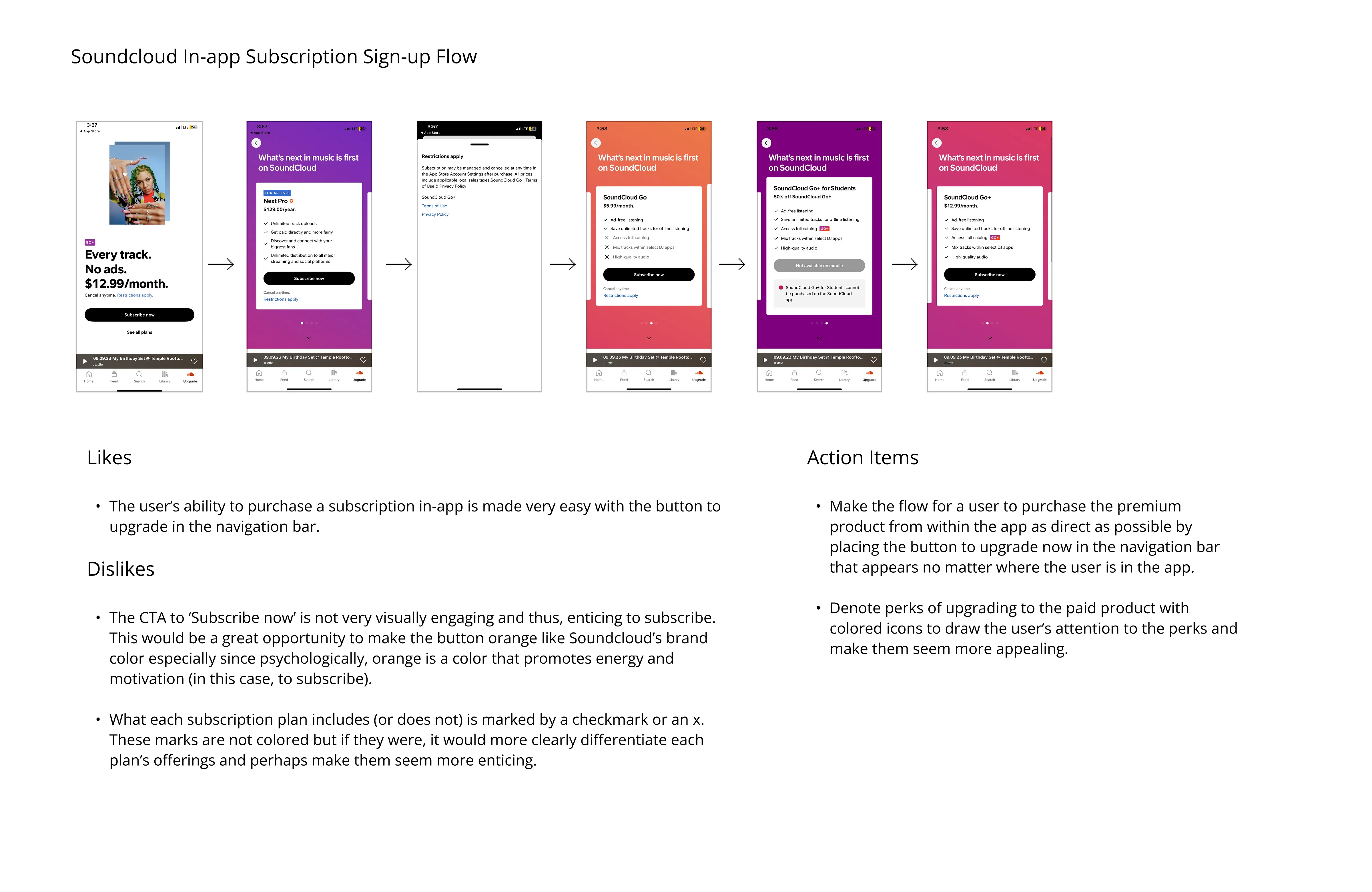 Soundcloud in-app subscription sign-up flow.