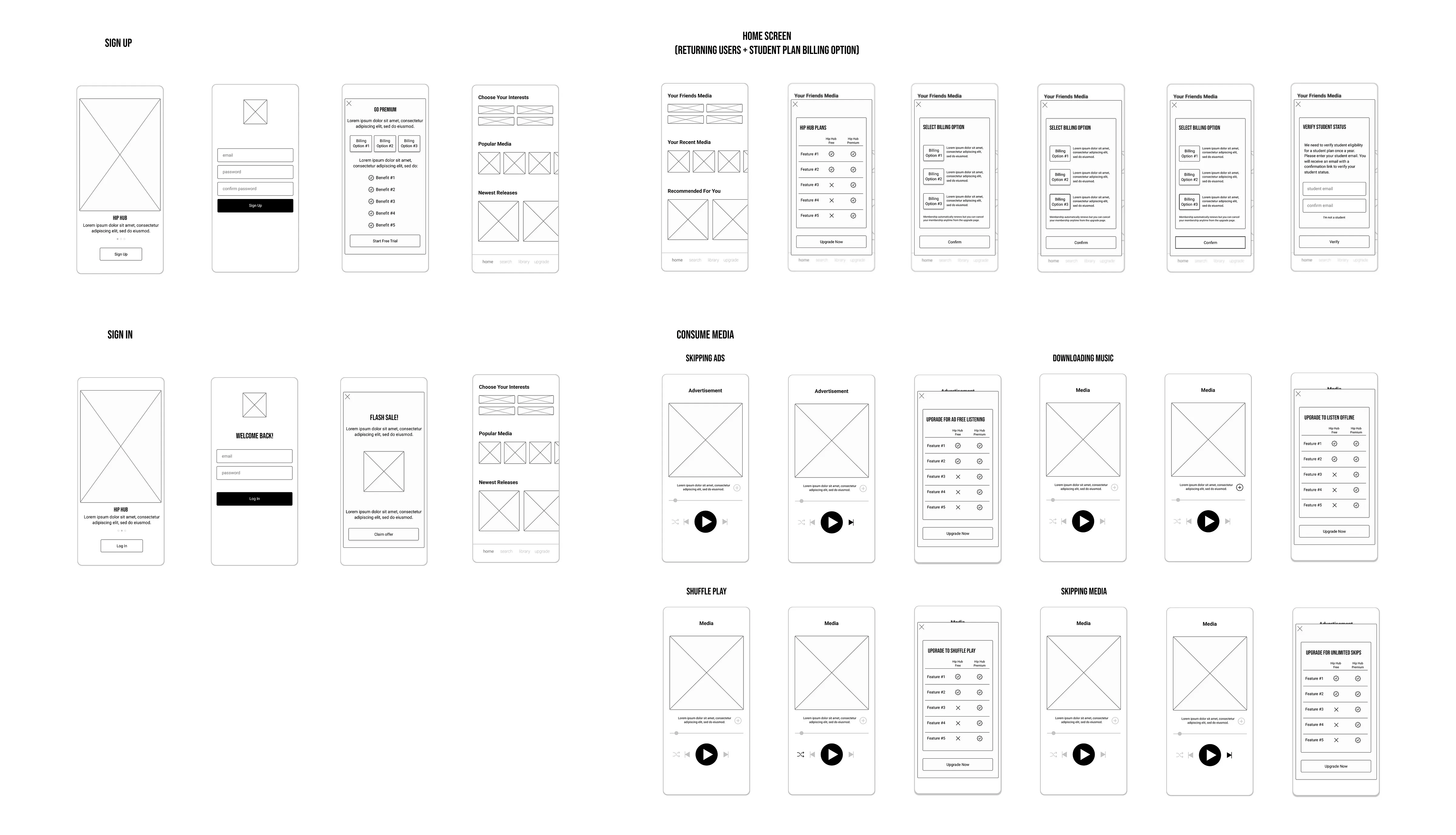 Low fidelity wireframes V1.1.