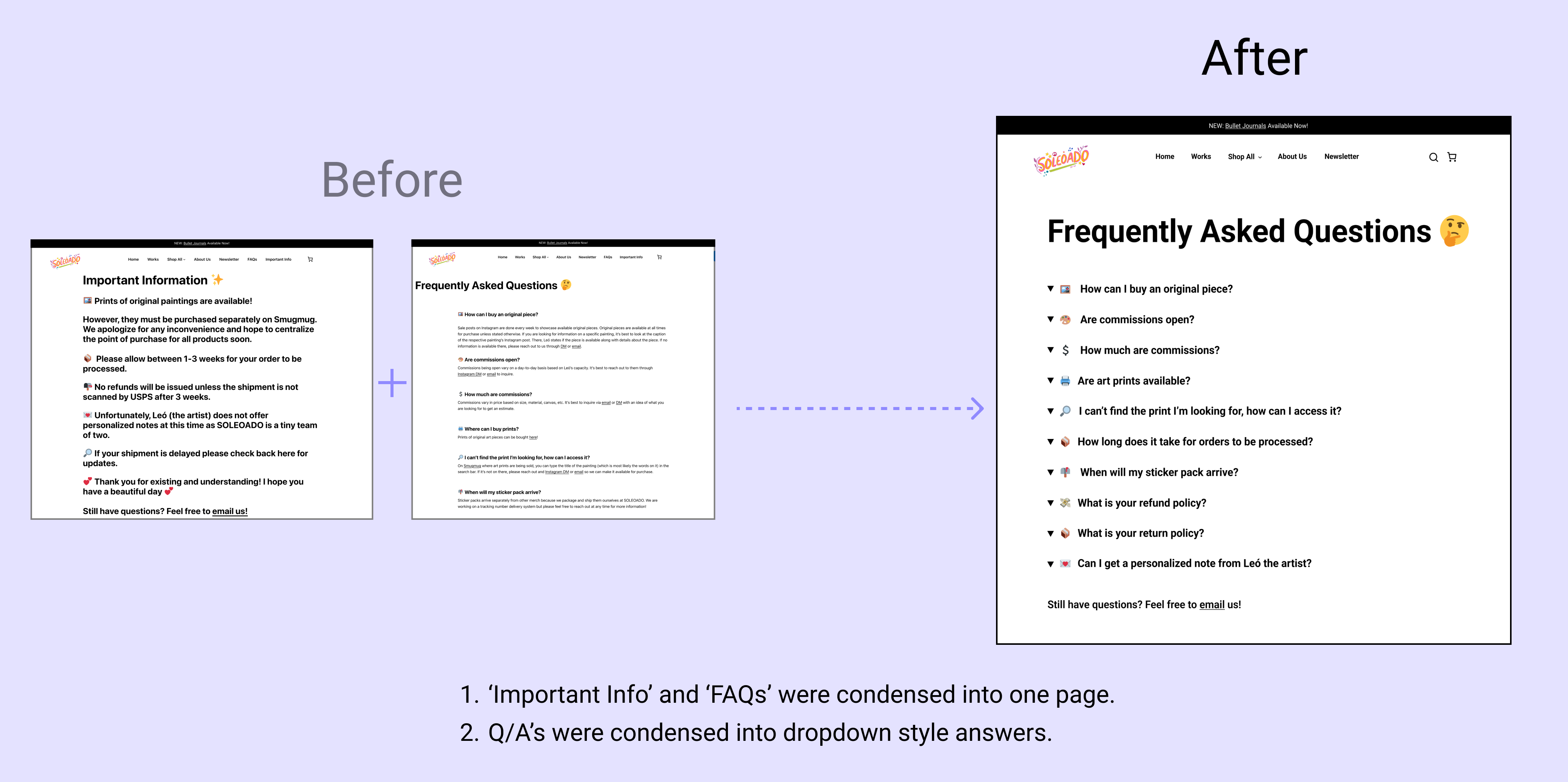 Before and after FAQ's and Important Information