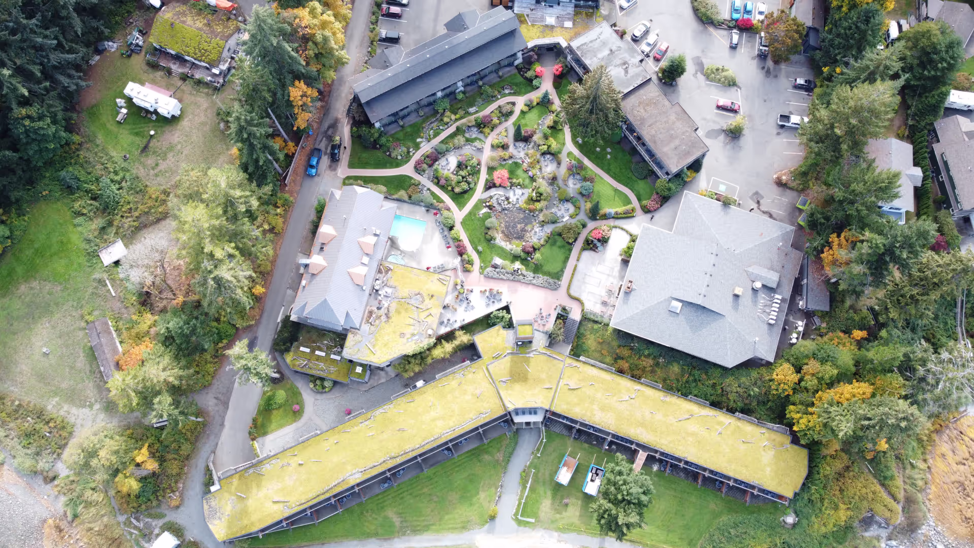 Torch-on membrane and flashing detail at an oceanfront resort on Vancouver Island