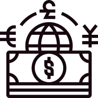 Currency bill with globe and exchange rates – International legal transactions.